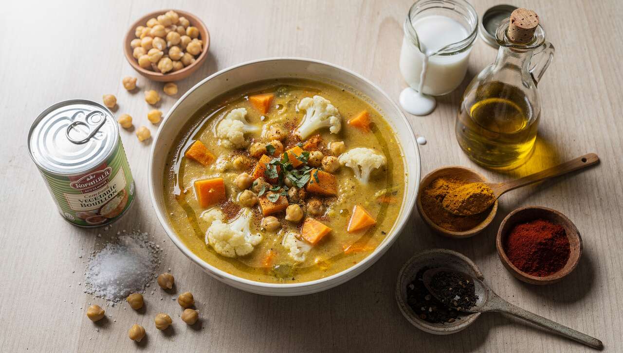 Soupe de chou-fleur, patate douce et pois chiche au Cookeo : recette facile et rapide