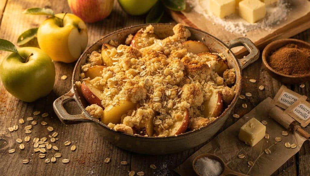 Crumble aux pommes en cocotte : recette savoureuse