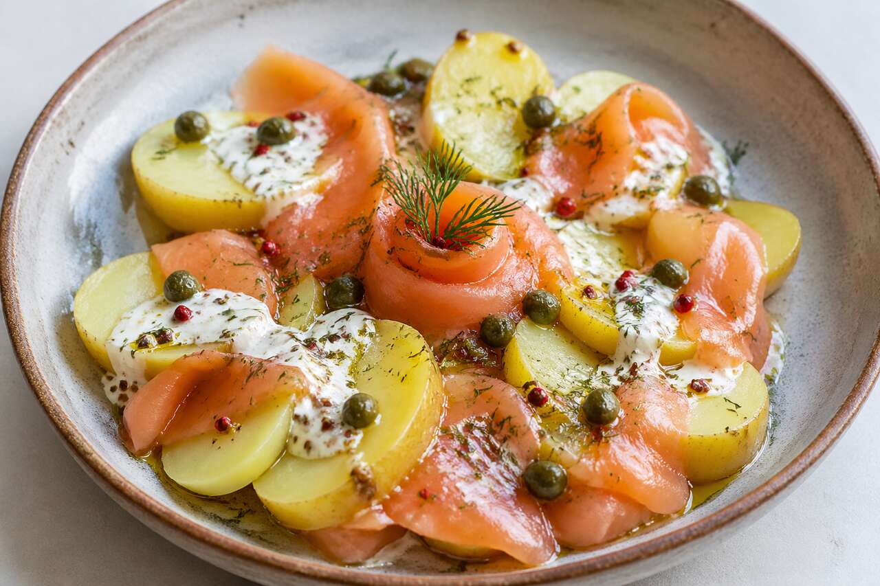 Salade de pommes de terre Princesse Amandine au saumon fumé