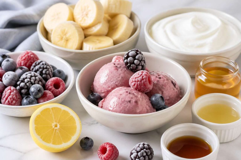 Frozen yogurt banane et fruits rouges maison