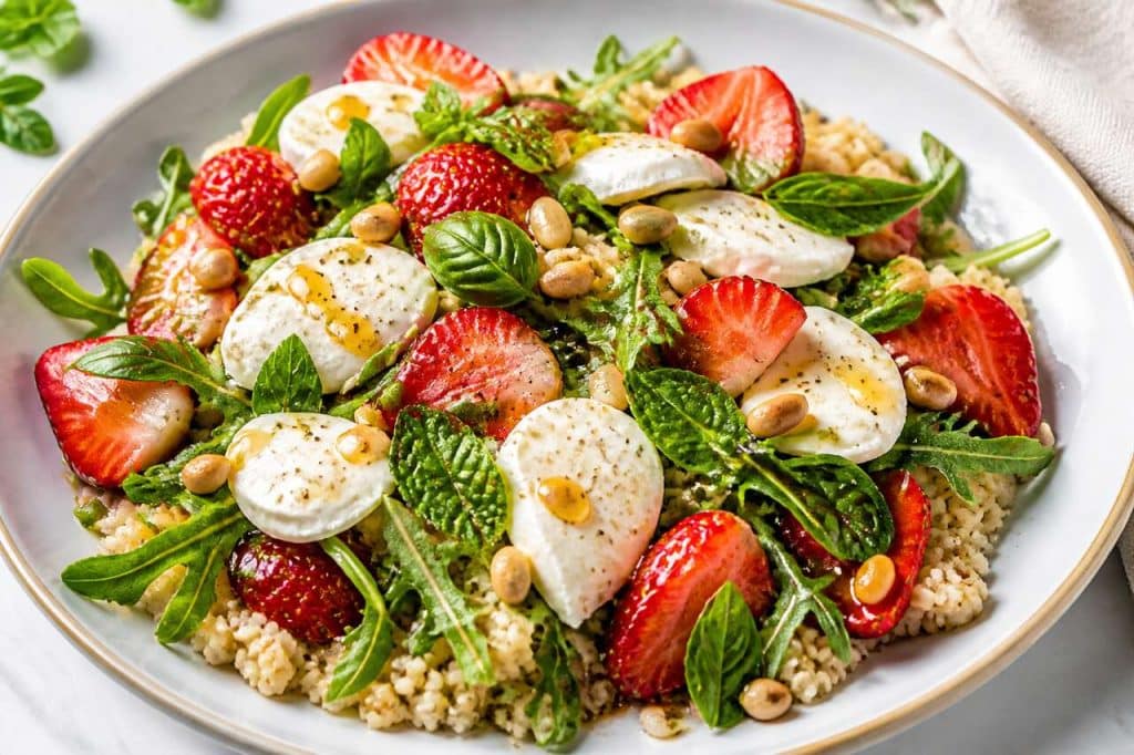 Salade de boulgour, mozzarella et fraises : recette fraîche et savoureuse