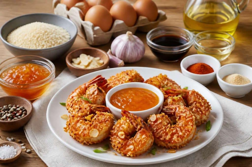 Recette de crevettes croustillantes : noix de coco et amandes, sauce aigre-douce à l'abricot