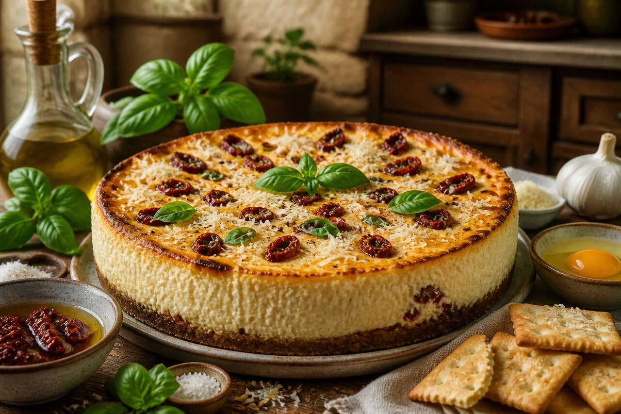 Cheesecake toscan : ricotta, basilic et tomates séchées