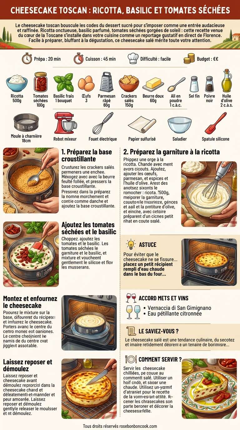 Fiche recette Cheesecake toscan : ricotta, basilic et tomates s&eacute;ch&eacute;es