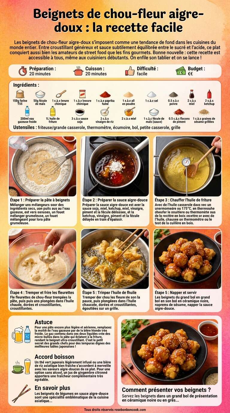 Fiche recette Beignets de chou-fleur aigre-doux : la recette facile Fiche recette Beignets de chou-fleur aigre-doux : la recette facile