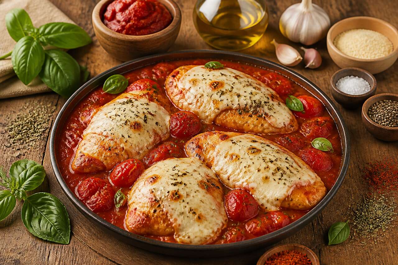 Poulet à la mozzarella et sauce tomate : recette savoureuse