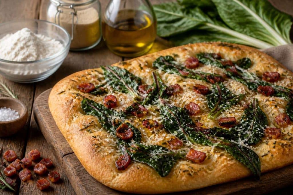 Focaccia aux blettes et lardons : recette savoureuse
