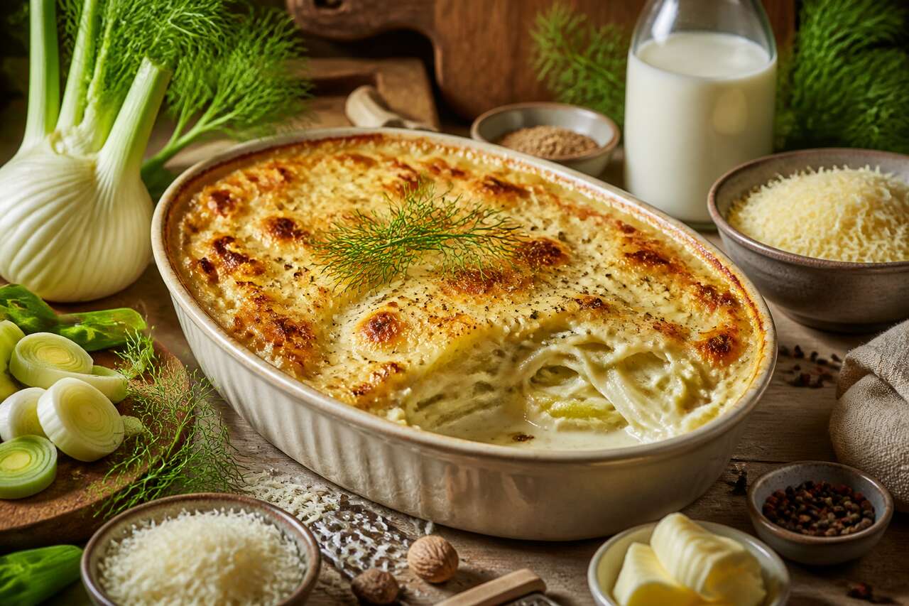 Gratin de fenouil et poireaux : recette savoureuse