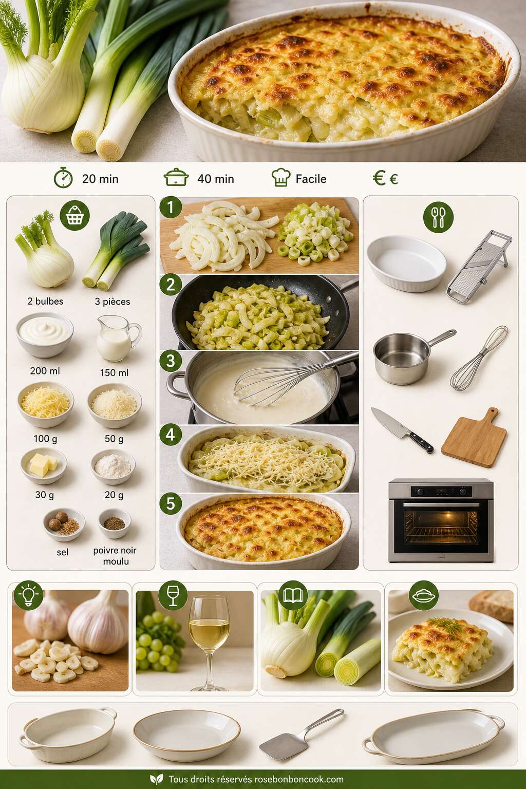 Fiche recette Gratin de fenouil et poireaux : recette savoureuse