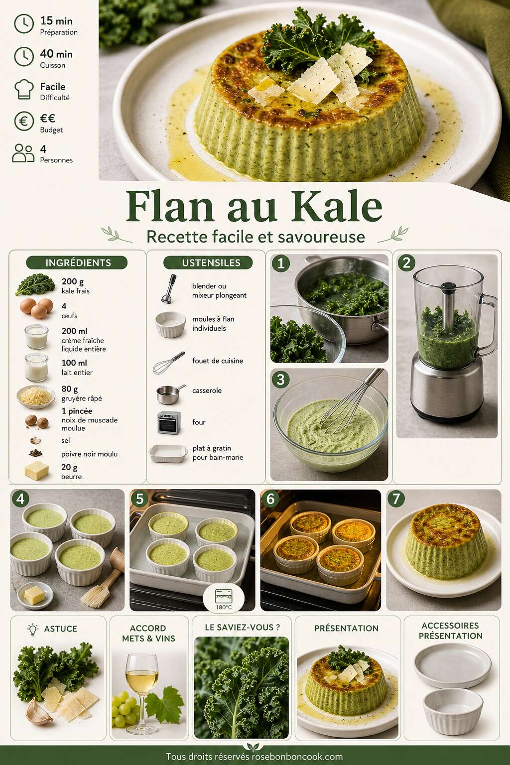 Fiche recette Flan Au Kale : recette facile et savoureuse Fiche recette Flan Au Kale : recette facile et savoureuse