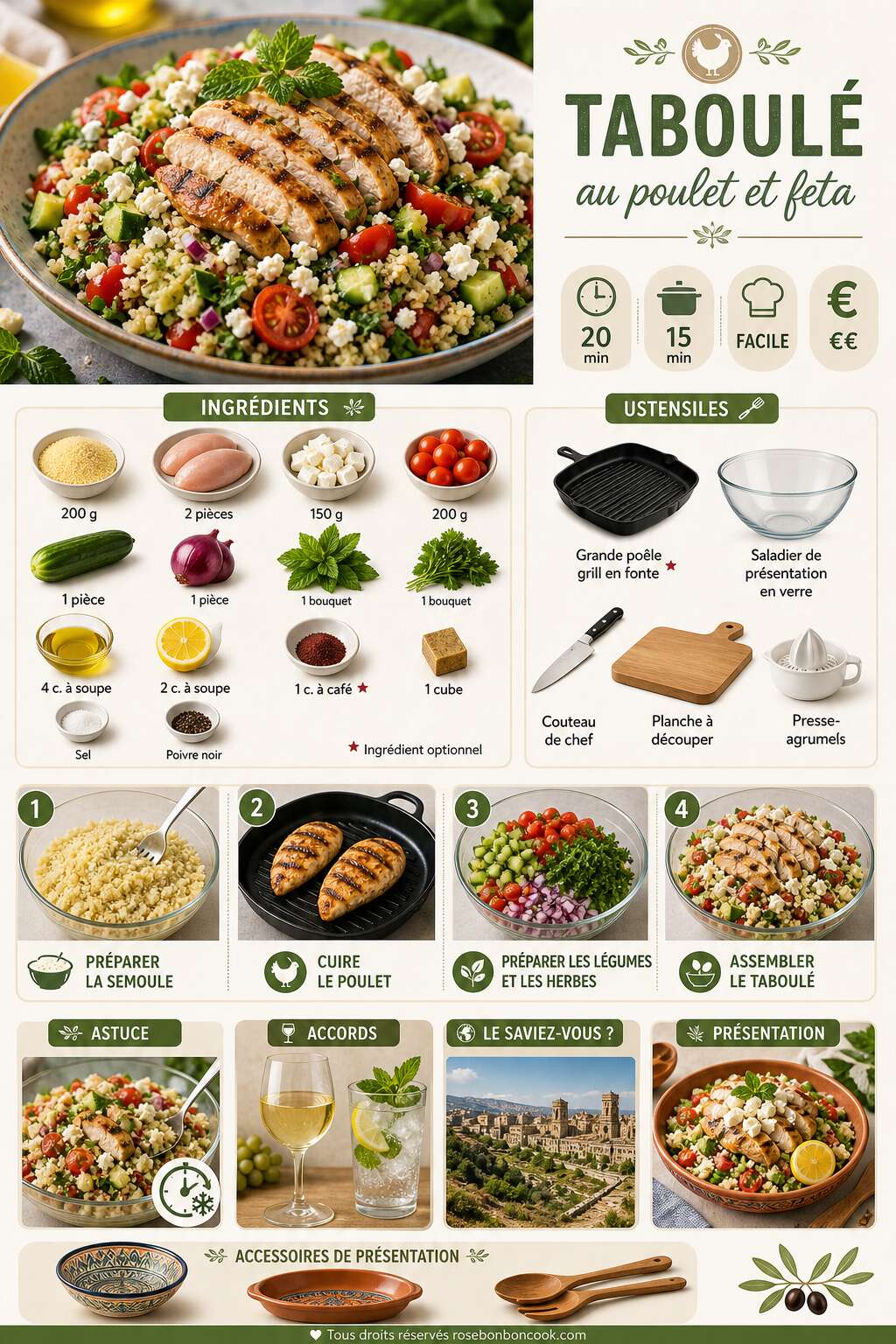 Fiche recette Taboul&eacute; au poulet et feta : recette d&eacute;licieuse