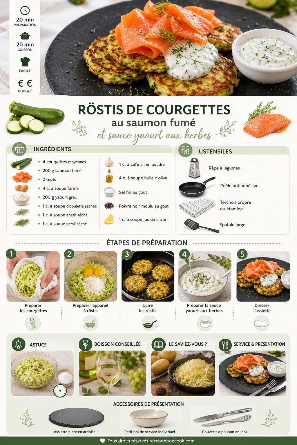 Fiche recette R&ouml;stis de courgettes au saumon fum&eacute; et sauce yaourt aux herbes