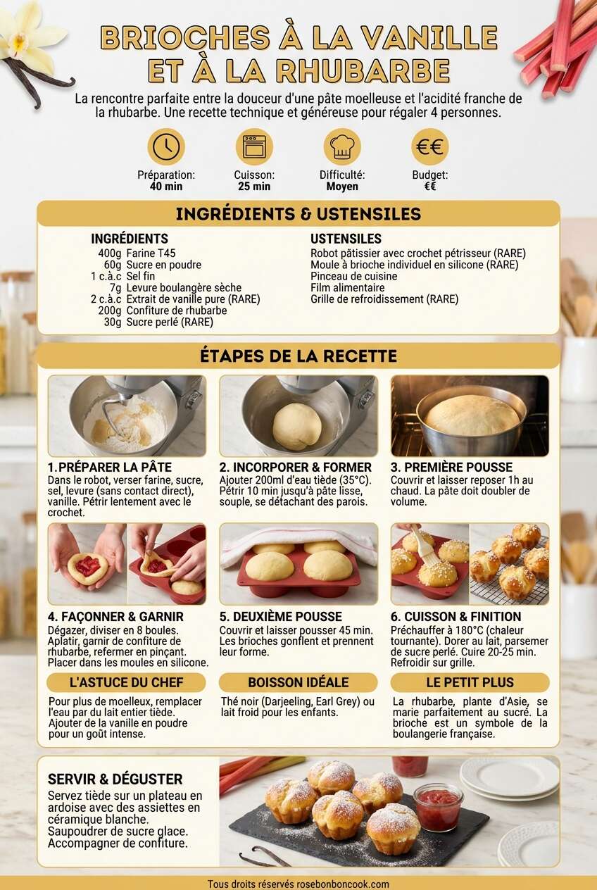 Fiche recette Recette de brioches à la vanille et à la rhubarbe Fiche recette Recette de brioches à la vanille et à la rhubarbe