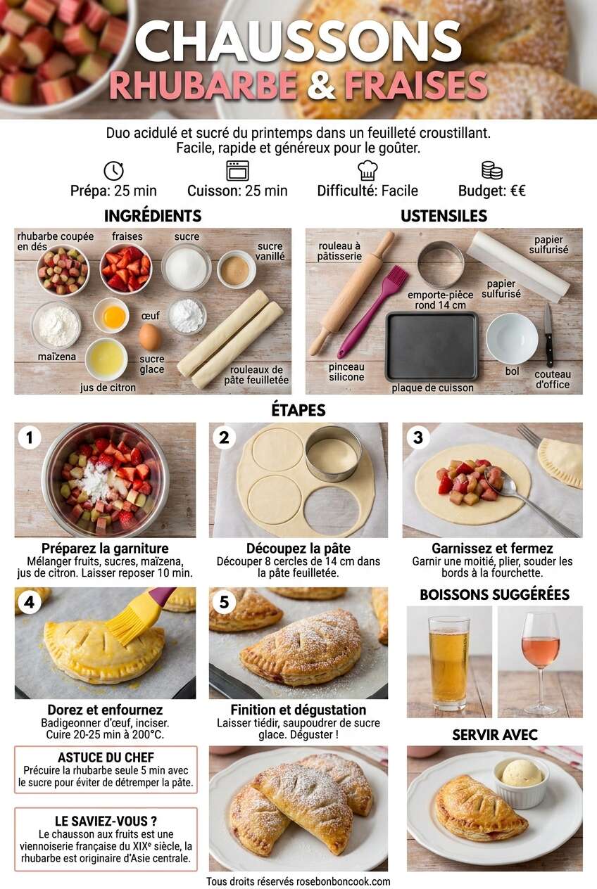 Fiche recette Recette de chaussons &agrave; la rhubarbe et aux fraises