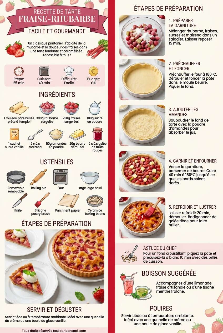 Fiche recette Recette de tarte fraise-rhubarbe facile et gourmande Fiche recette Recette de tarte fraise-rhubarbe facile et gourmande