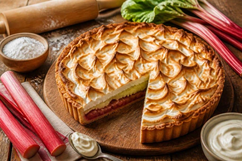 Recette de tarte à la rhubarbe meringuée