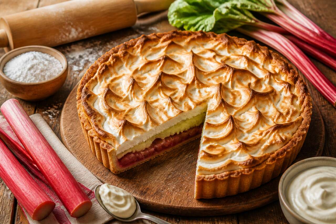 Recette de tarte à la rhubarbe meringuée