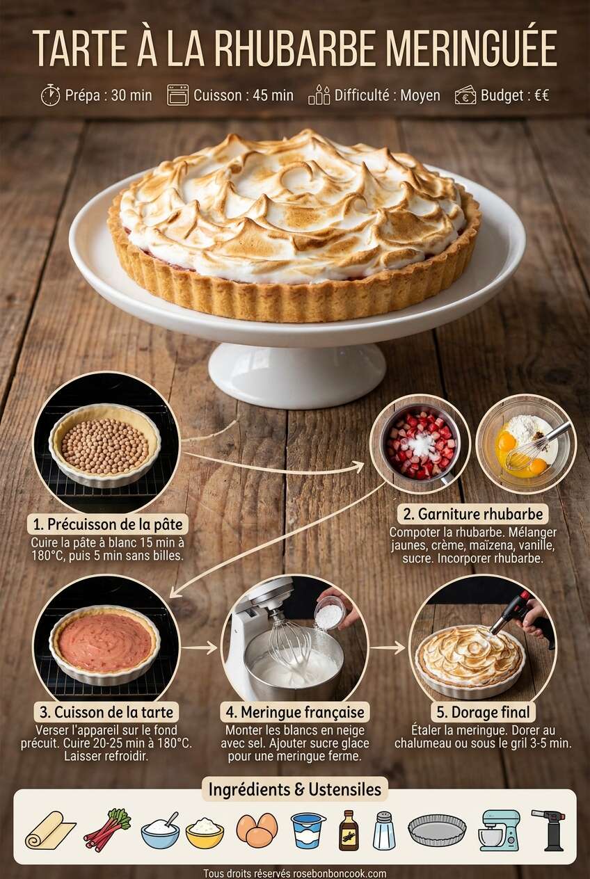 Fiche recette Recette de tarte à la rhubarbe meringuée Fiche recette Recette de tarte à la rhubarbe meringuée