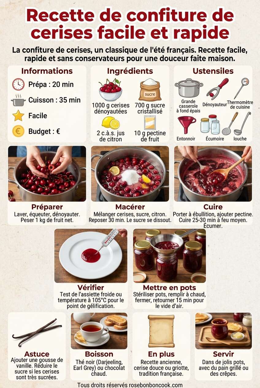 Fiche recette Recette de confiture de cerises facile et rapide Fiche recette Recette de confiture de cerises facile et rapide