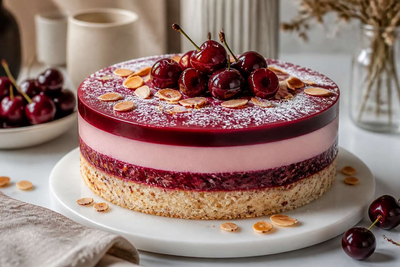 Recette d'entremets cerises et amandes