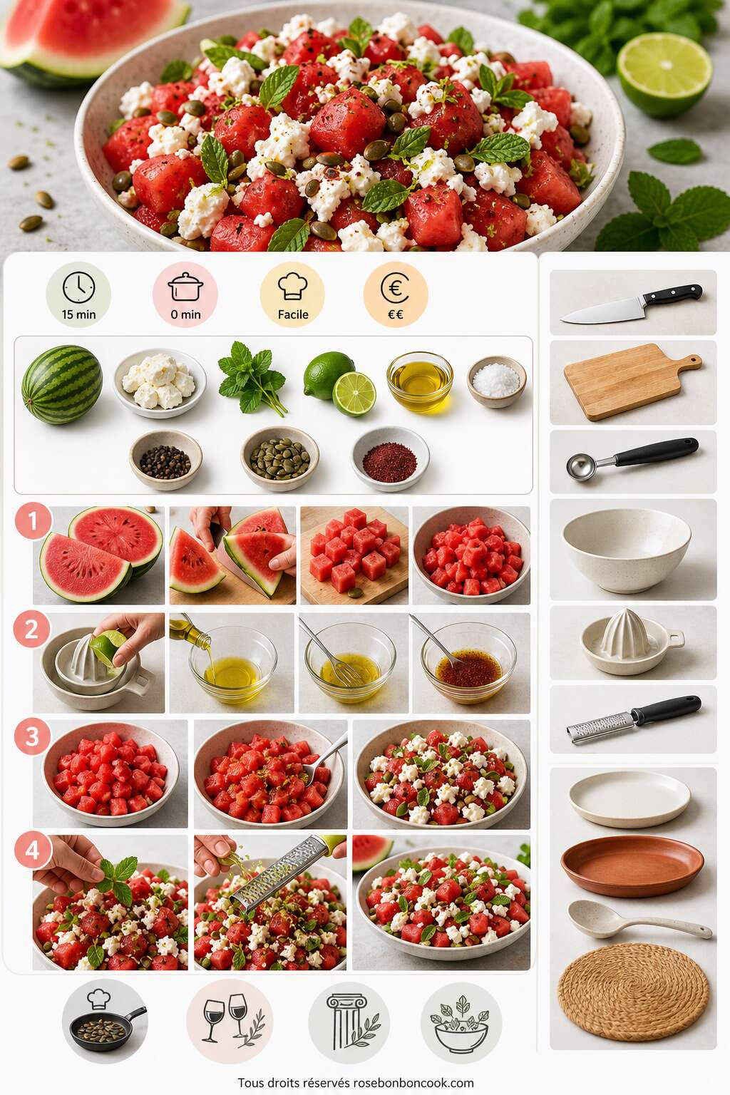 Fiche recette Salade fraîche : pastèque et fromage de brebis Fiche recette Salade fraîche : pastèque et fromage de brebis