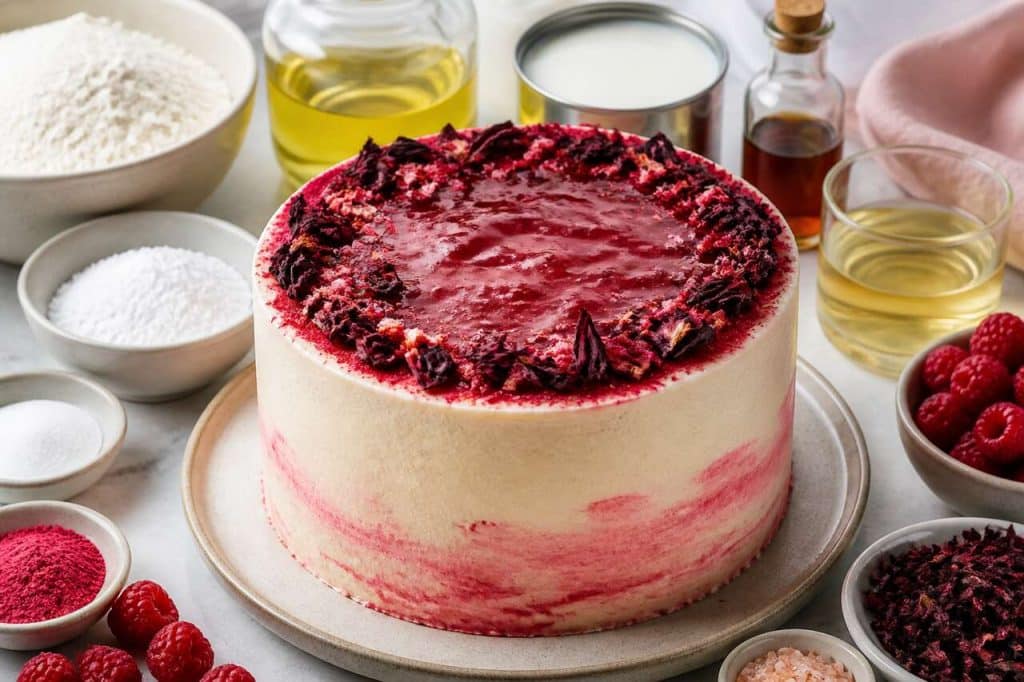 Recette du layer cake hibiscus et framboises