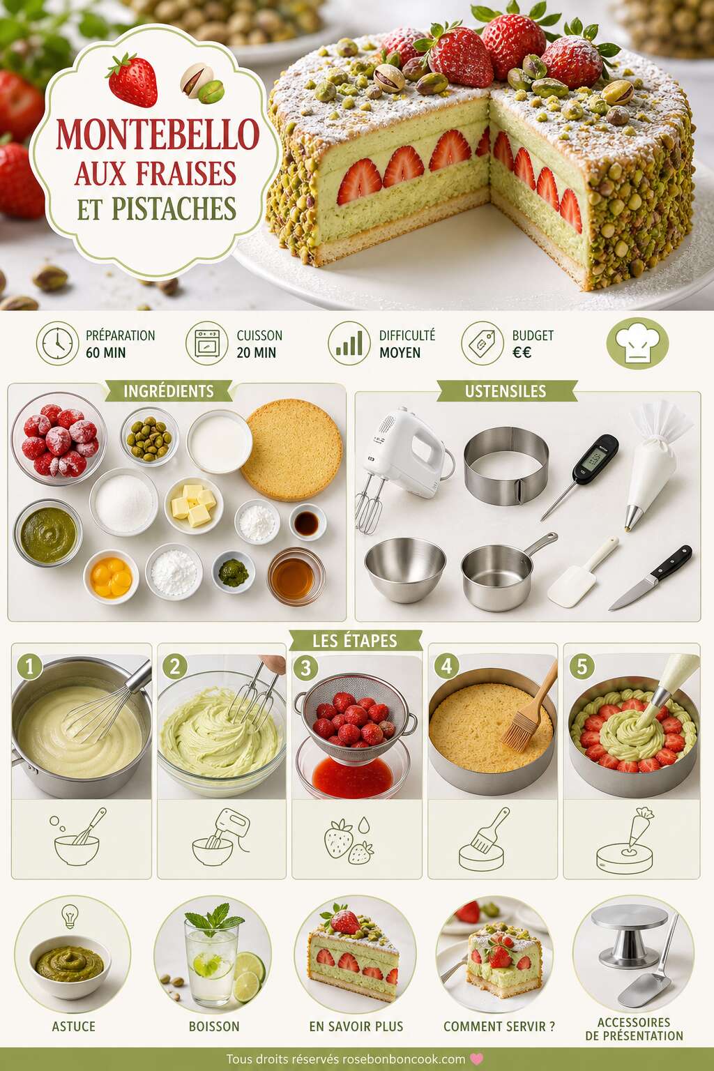 Fiche recette Recette du Montebello aux fraises et pistaches Fiche recette Recette du Montebello aux fraises et pistaches