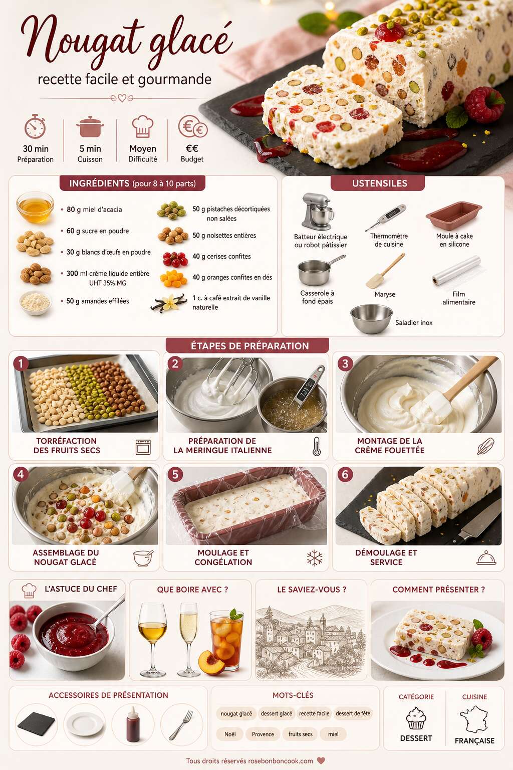 Fiche recette Nougat glacé : recette facile et gourmande Fiche recette Nougat glacé : recette facile et gourmande