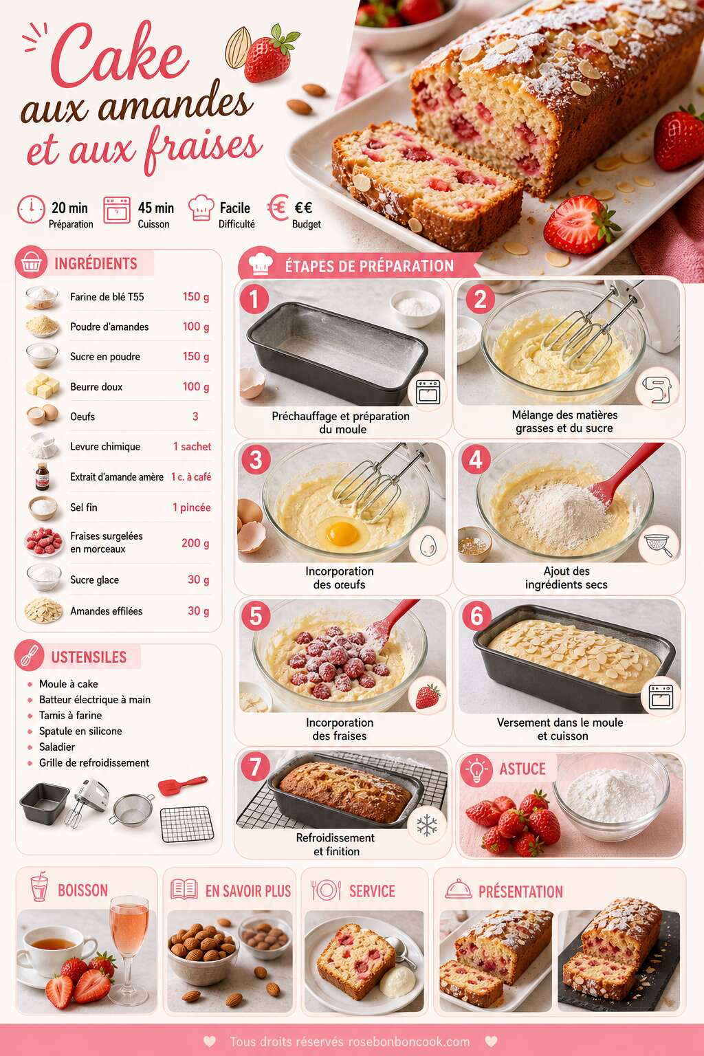 Fiche recette Recette du cake aux amandes et aux fraises Fiche recette Recette du cake aux amandes et aux fraises