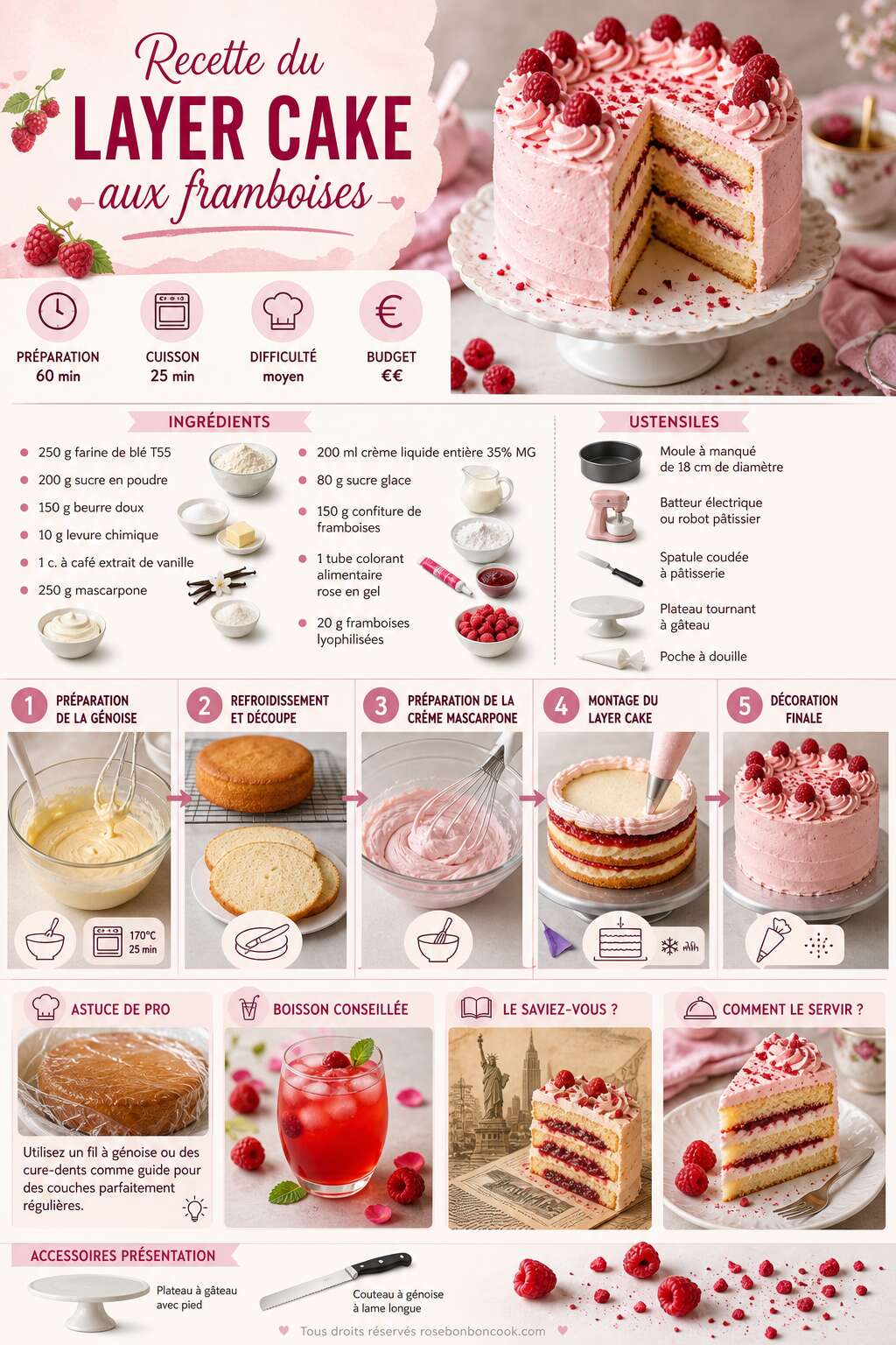 Fiche recette Recette du layer cake aux framboises Fiche recette Recette du layer cake aux framboises