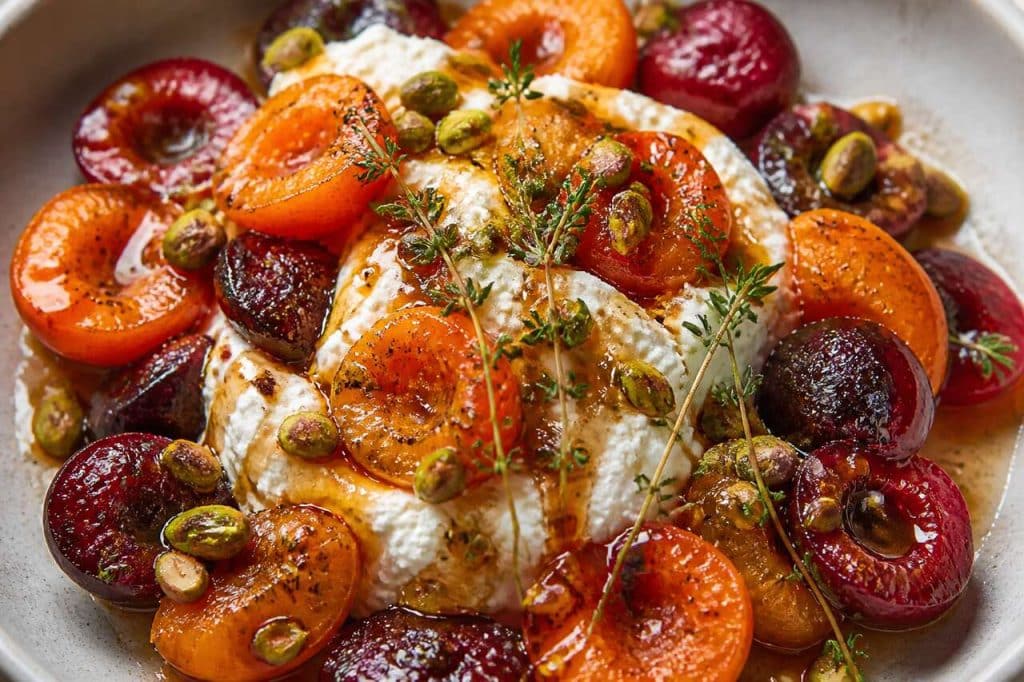 Abricots cerises rôtis au thym et ricotta : recette gourmande