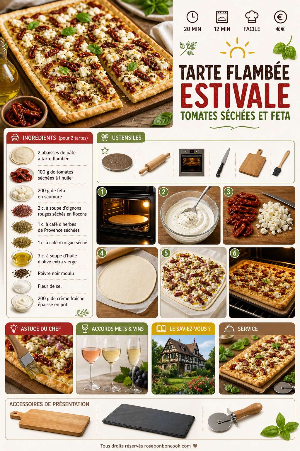 Fiche recette Tarte flambée estivale : tomates séchées et feta Fiche recette Tarte flambée estivale : tomates séchées et feta