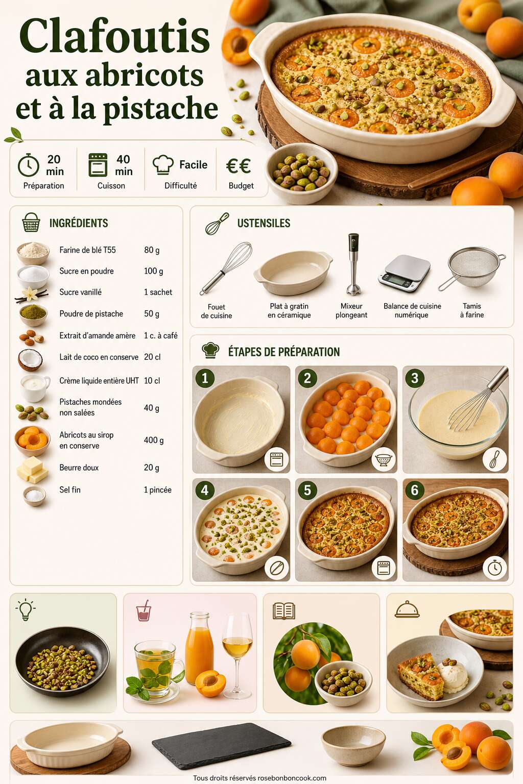 Fiche recette Recette du clafoutis aux abricots et à la pistache Fiche recette Recette du clafoutis aux abricots et à la pistache