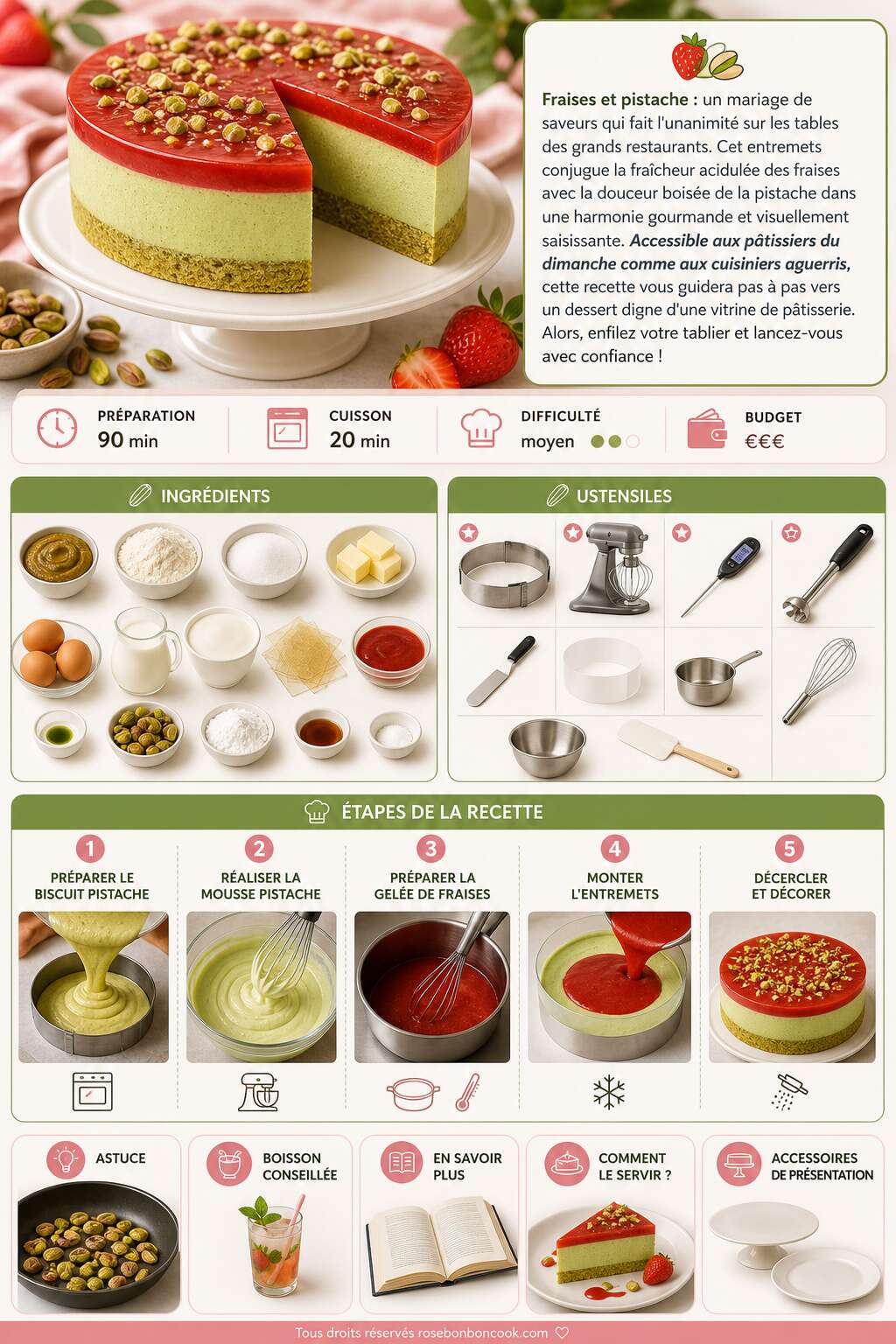 Fiche recette Recette d'entremets fraises et pistache Fiche recette Recette d'entremets fraises et pistache