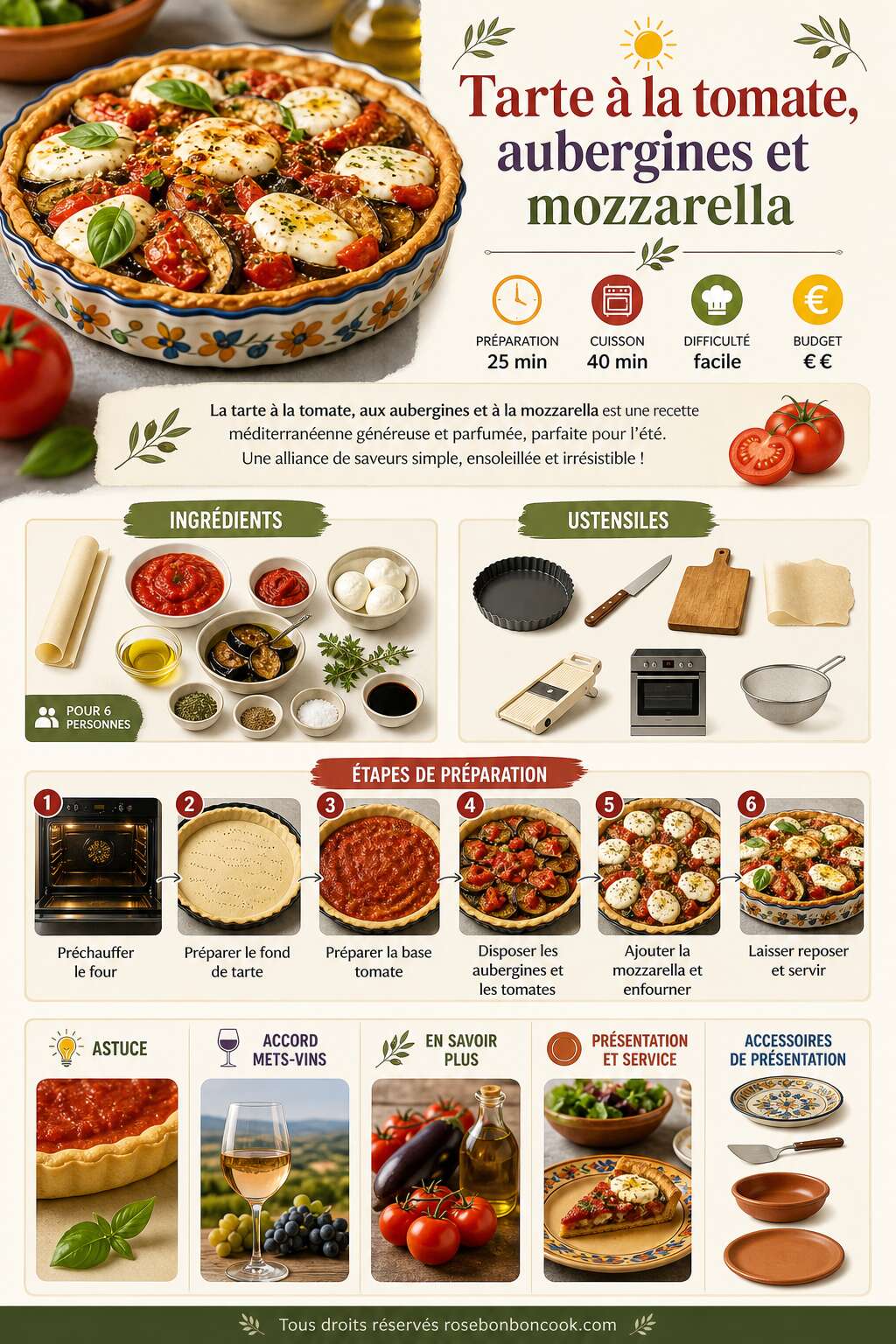 Fiche recette Tarte à la tomate, aubergines et mozzarella Fiche recette Tarte à la tomate, aubergines et mozzarella