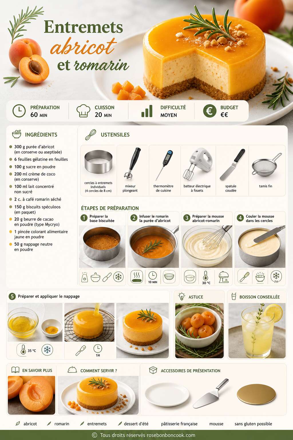 Fiche recette Recette d'entremets abricot et romarin Fiche recette Recette d'entremets abricot et romarin