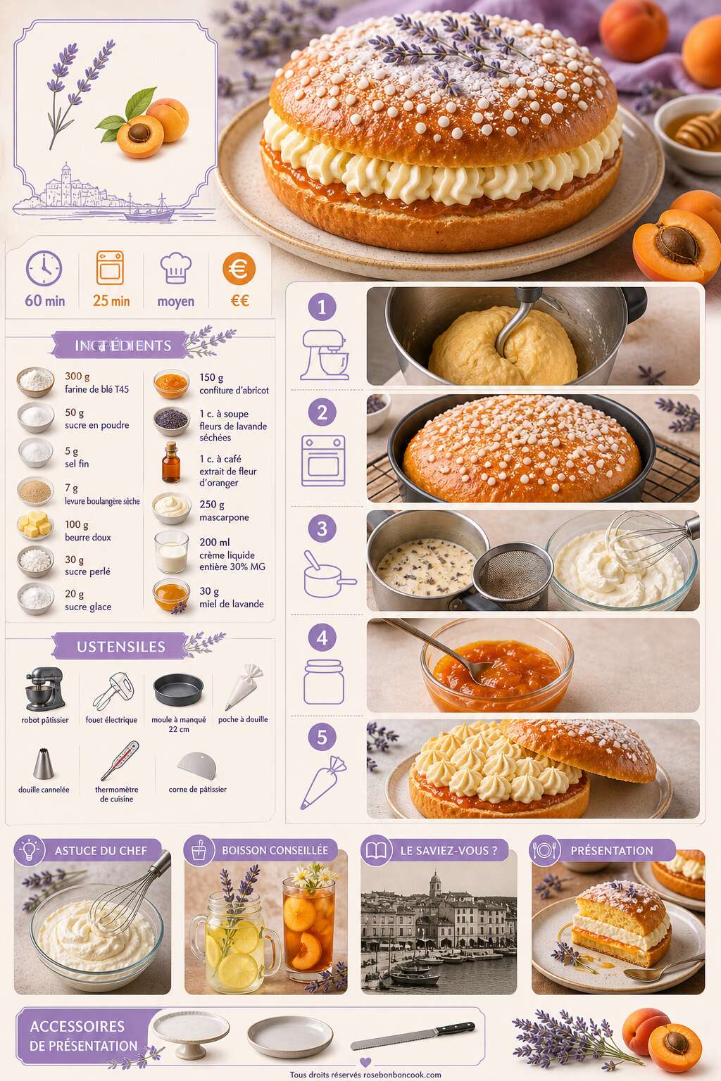 Fiche recette Recette de tropézienne abricot et lavande Fiche recette Recette de tropézienne abricot et lavande