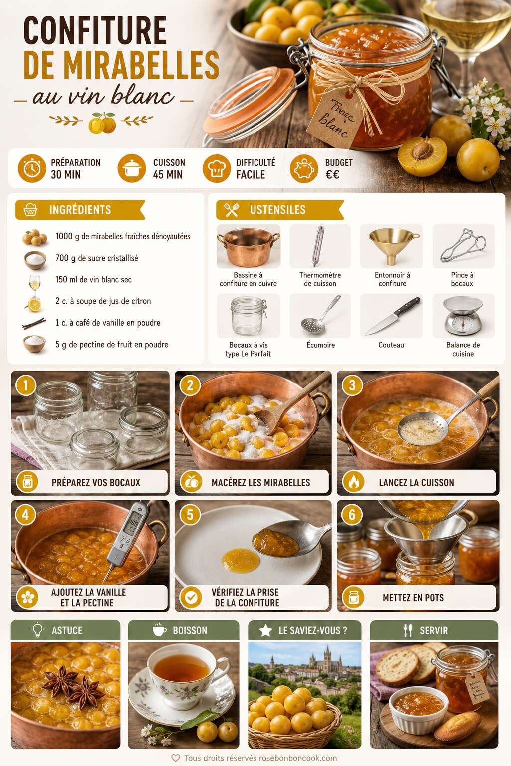 Fiche recette Recette de confiture de mirabelles au vin blanc Fiche recette Recette de confiture de mirabelles au vin blanc