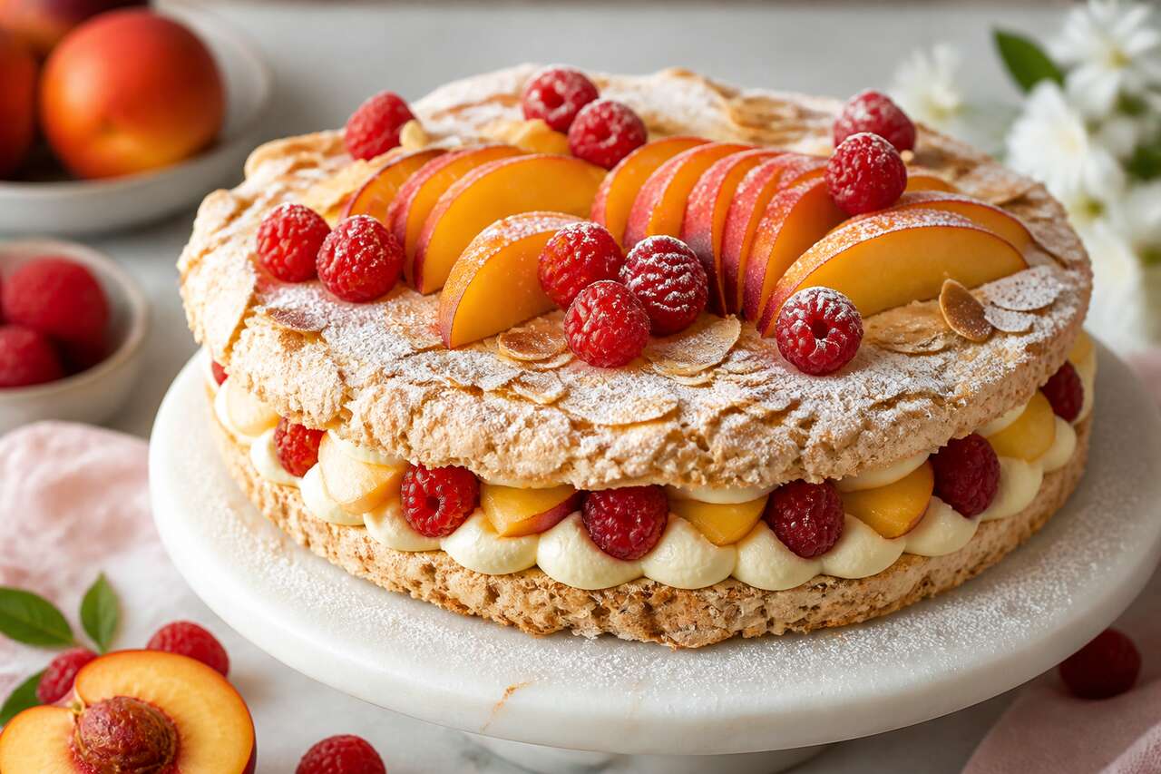Recette de dacquoises aux framboises et nectarines