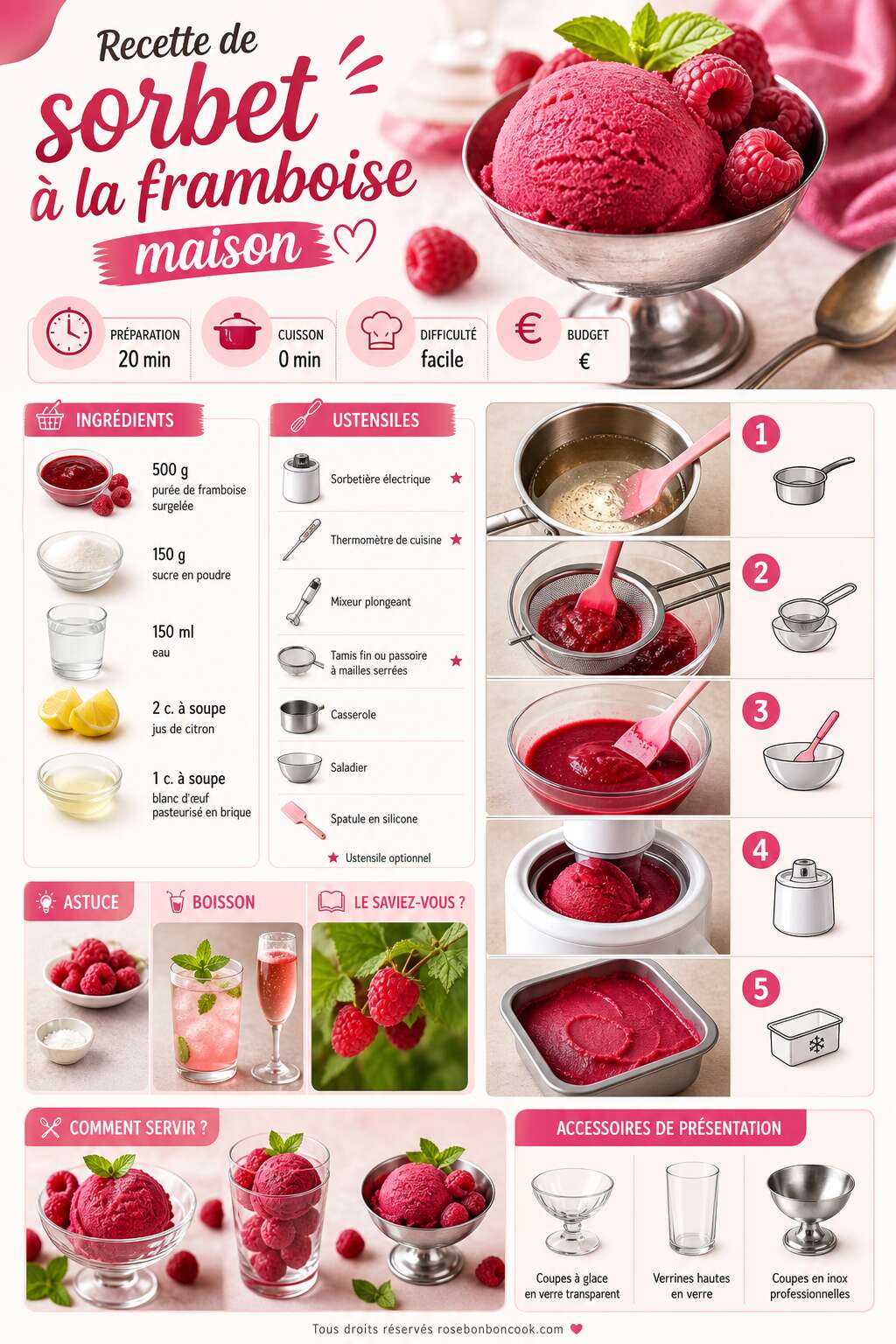 Fiche recette Recette de sorbet à la framboise maison Fiche recette Recette de sorbet à la framboise maison