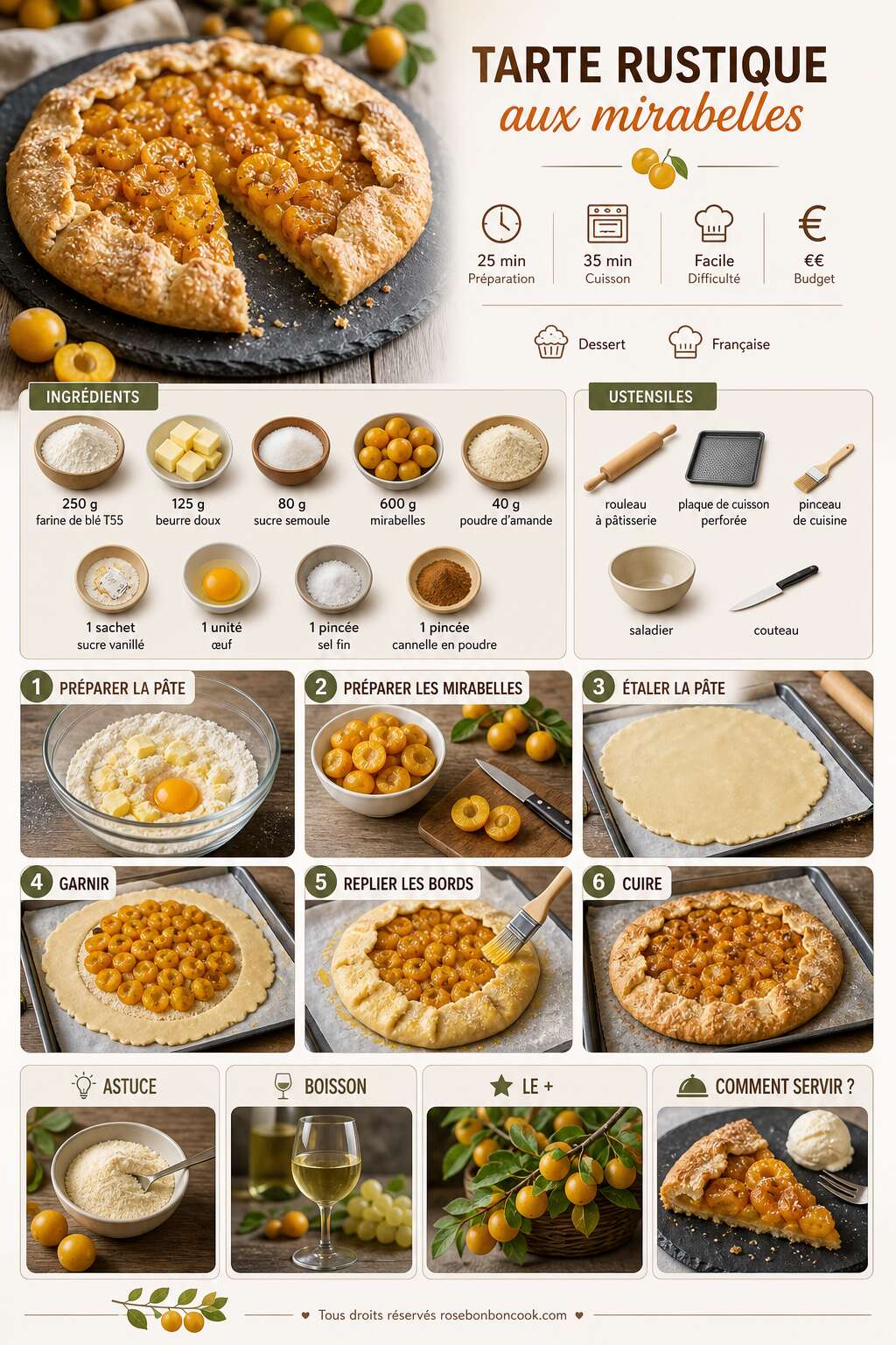 Fiche recette Recette de tarte rustique aux mirabelles Fiche recette Recette de tarte rustique aux mirabelles
