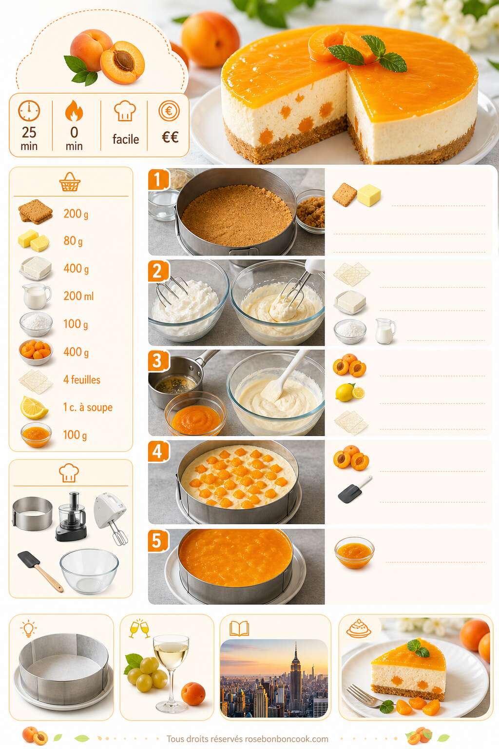Fiche recette Cheesecake glacé aux abricots : recette délicieuse Fiche recette Cheesecake glacé aux abricots : recette délicieuse