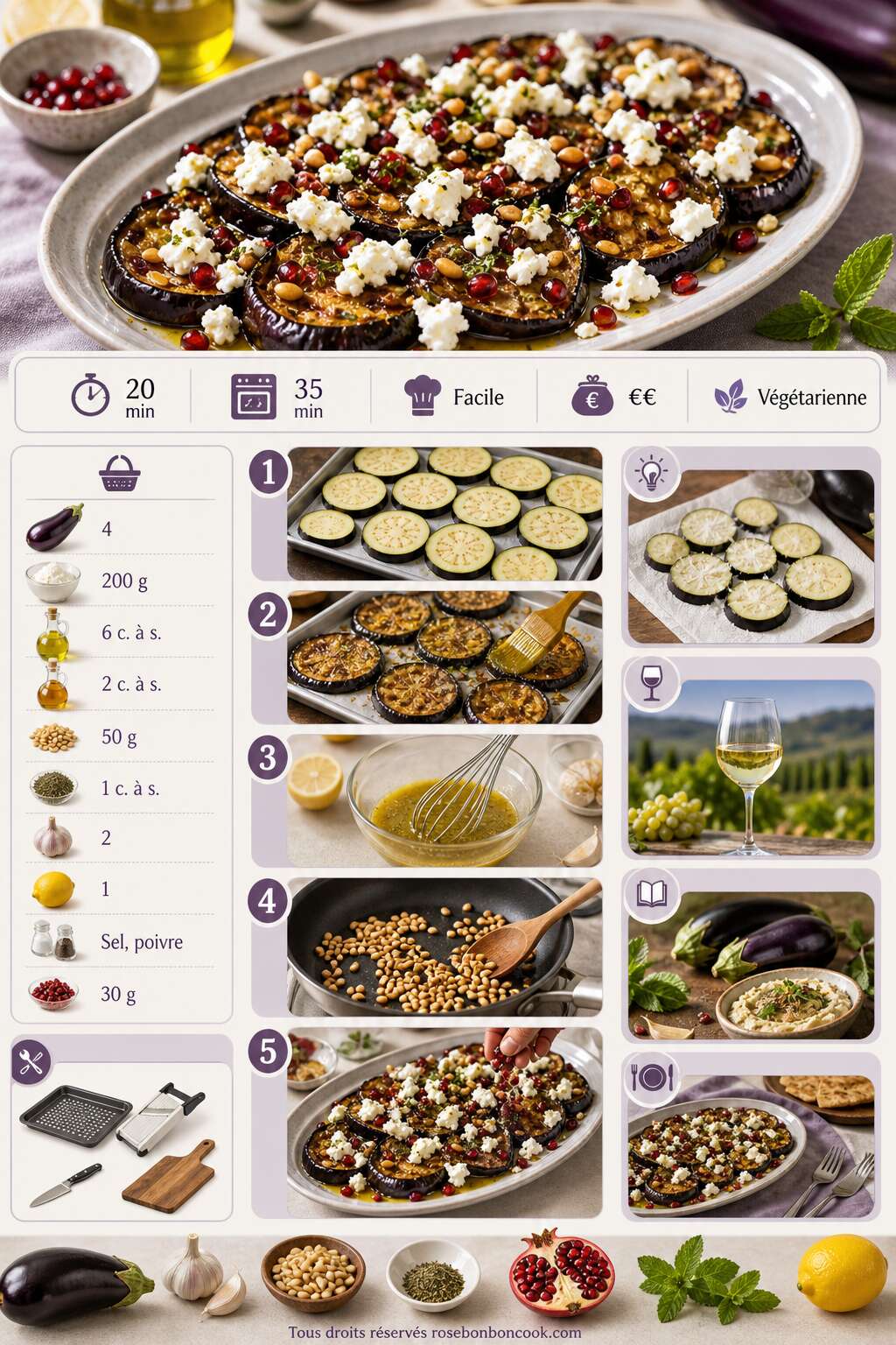 Fiche recette Salade d'aubergines rôties et fromage frais Fiche recette Salade d'aubergines rôties et fromage frais