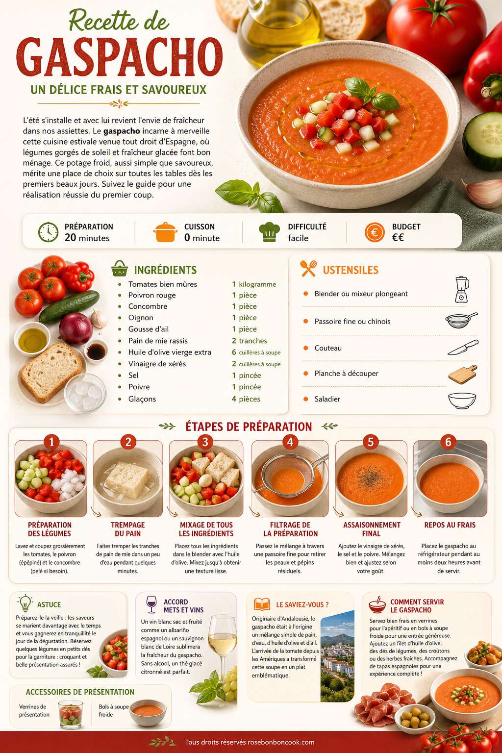 Fiche recette Recette de gaspacho : un délice frais et savoureux Fiche recette Recette de gaspacho : un délice frais et savoureux