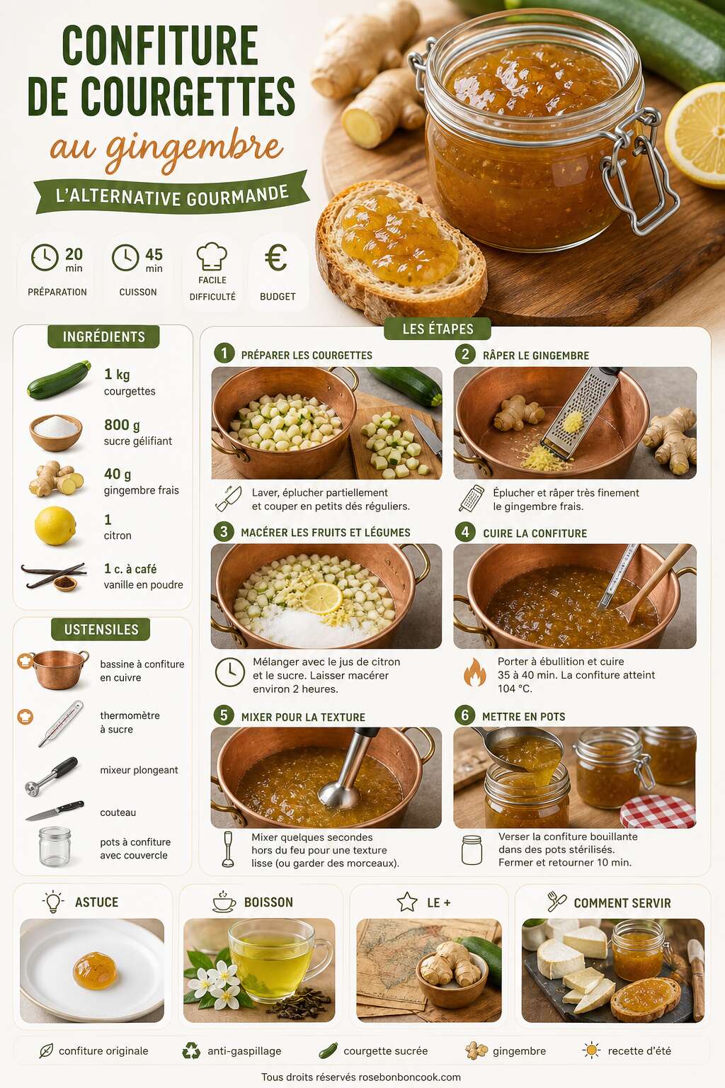 Fiche recette Confiture de courgettes au gingembre : l'alternative gourmande Fiche recette Confiture de courgettes au gingembre : l'alternative gourmande