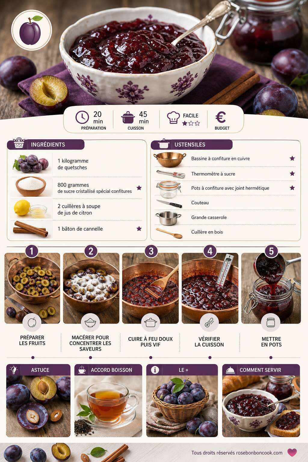 Fiche recette Recette de confiture de quetsches maison : sucrée et savoureuse Fiche recette Recette de confiture de quetsches maison : sucrée et savoureuse