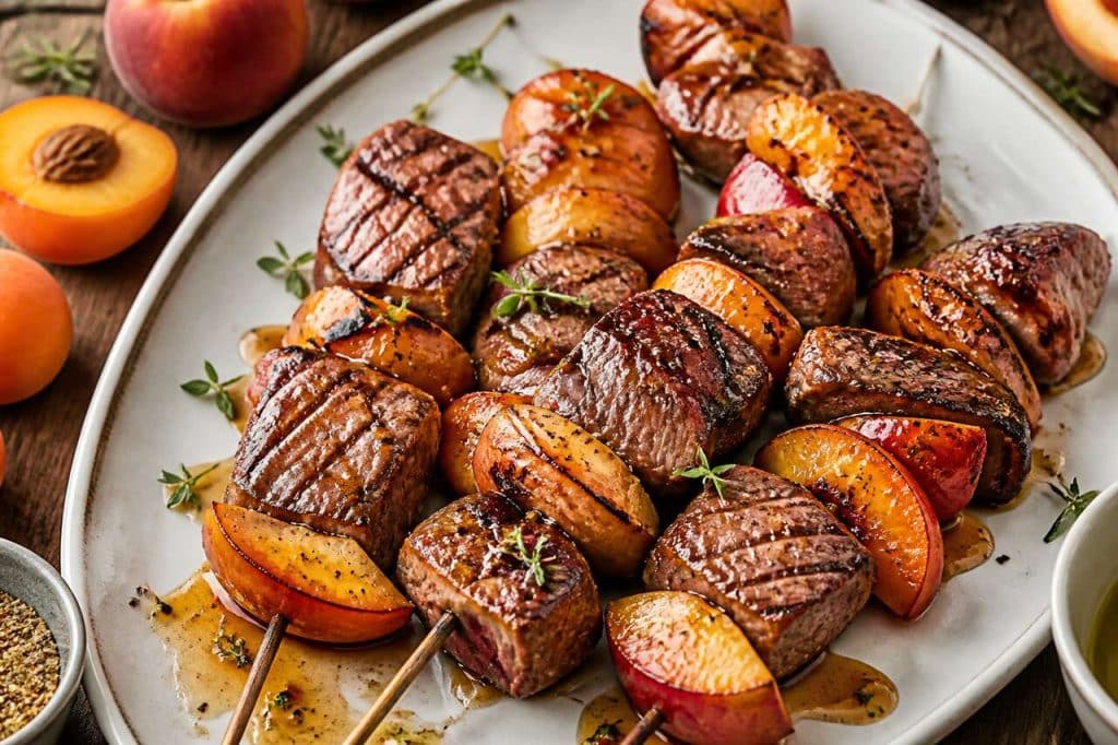 Brochettes de magret de canard aux pêches et abricots : une recette savoureuse