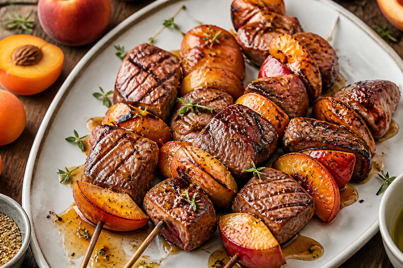 Brochettes de magret de canard aux pêches et abricots : une recette savoureuse