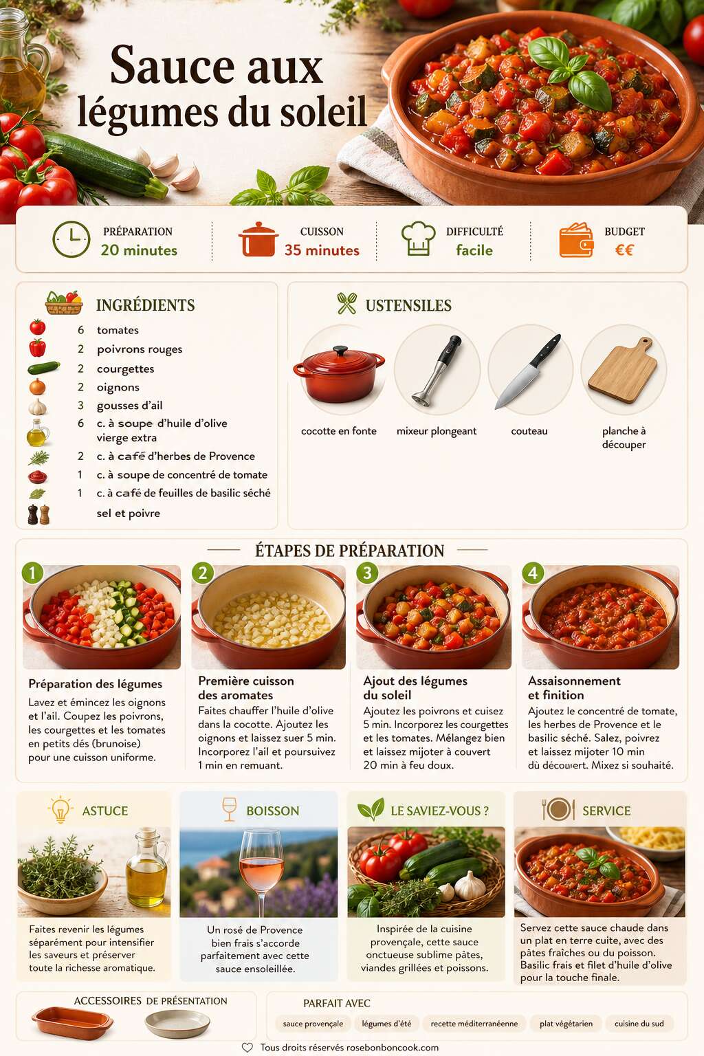 Fiche recette Recette sauce aux légumes du soleil Fiche recette Recette sauce aux légumes du soleil