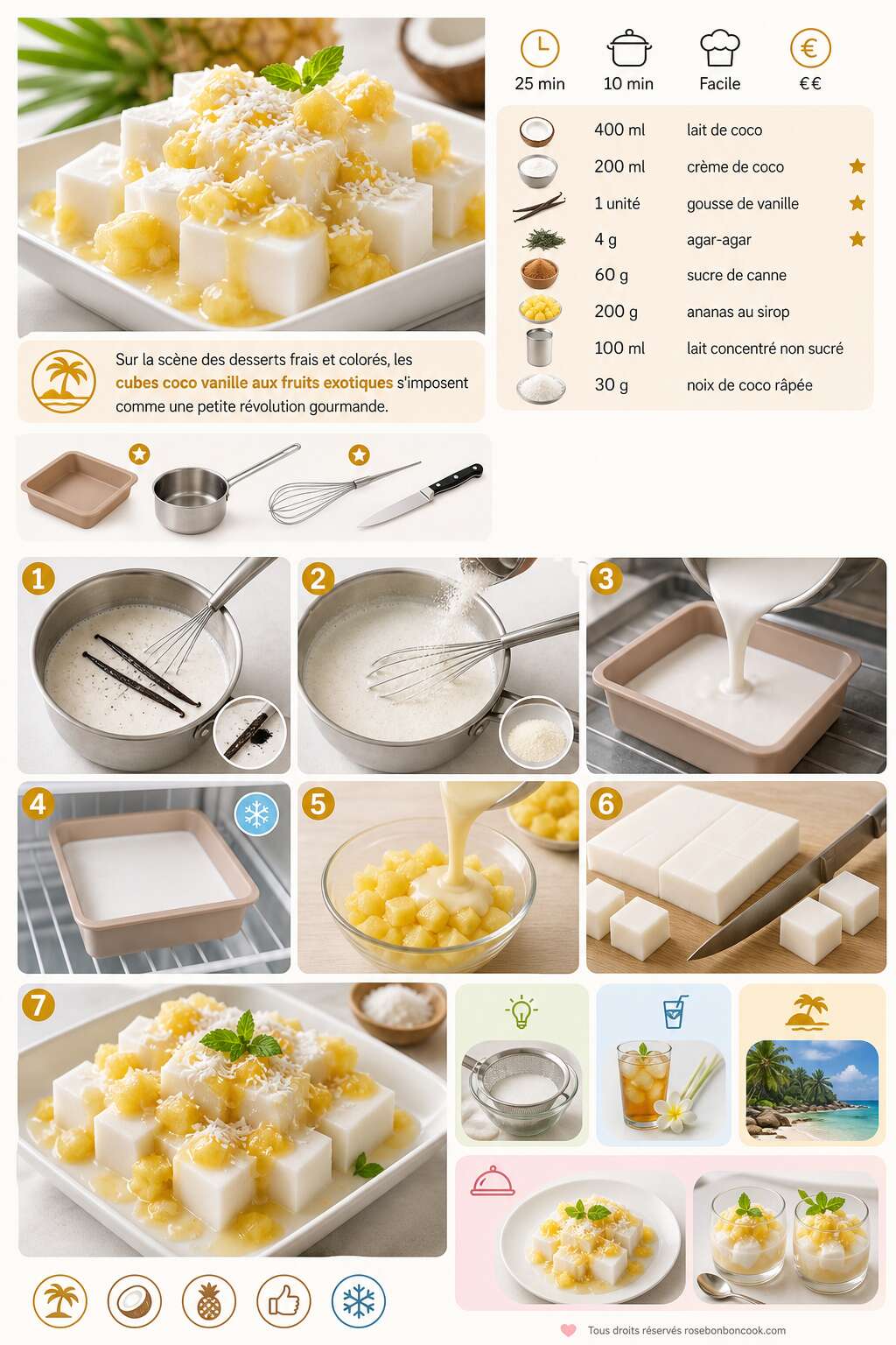 Fiche recette Recette de cubes coco vanille aux fruits exotiques Fiche recette Recette de cubes coco vanille aux fruits exotiques